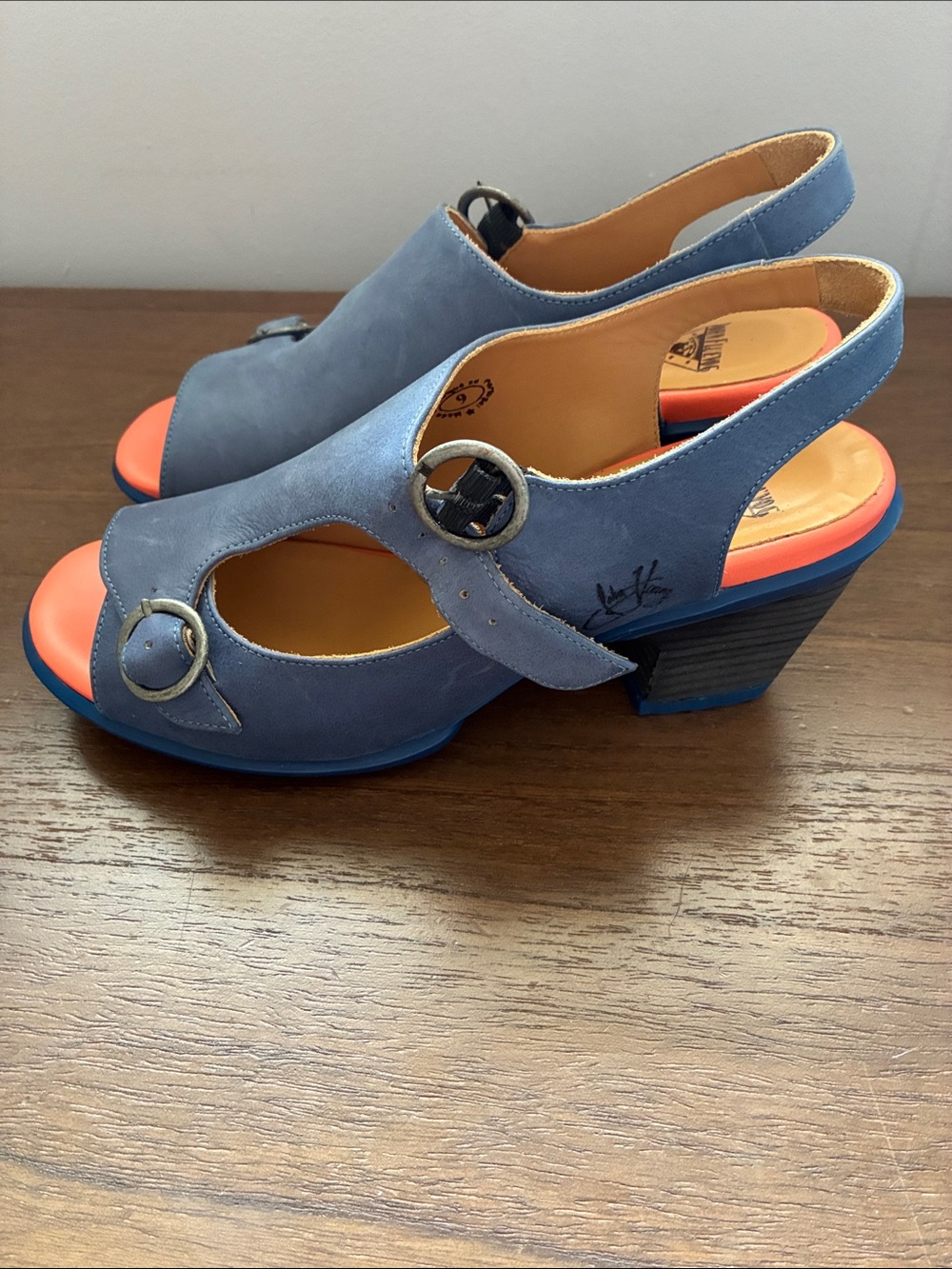 Fluevog Blue and Coral Women's Slingback Sandals - Picture 3 of 6